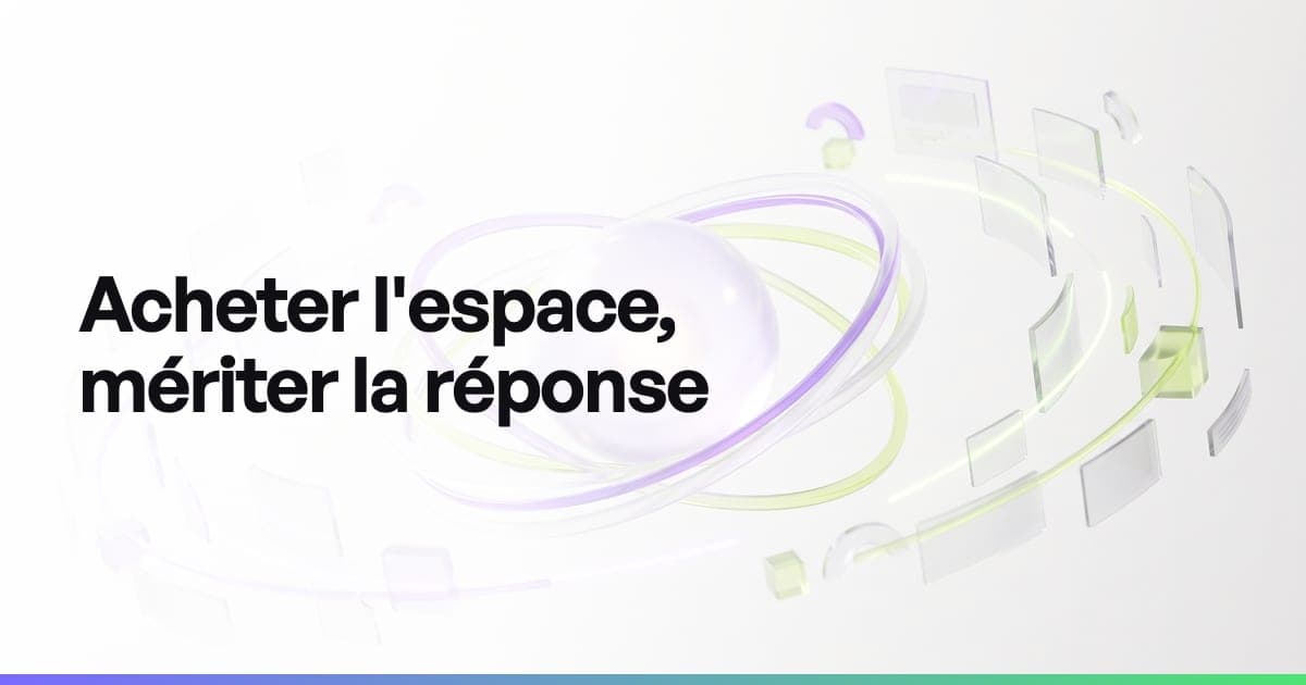 Une carte sponsorisée détachée d'une réponse conversationnelle, reliée à un tableau de bord qui recense les annonceurs présents sur les mêmes questions