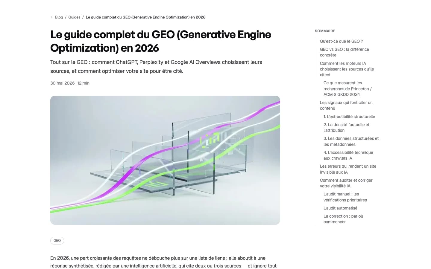 Article optimisé pour la citation IA produit par l'agent de contenu : réponse directe, sommaire structuré